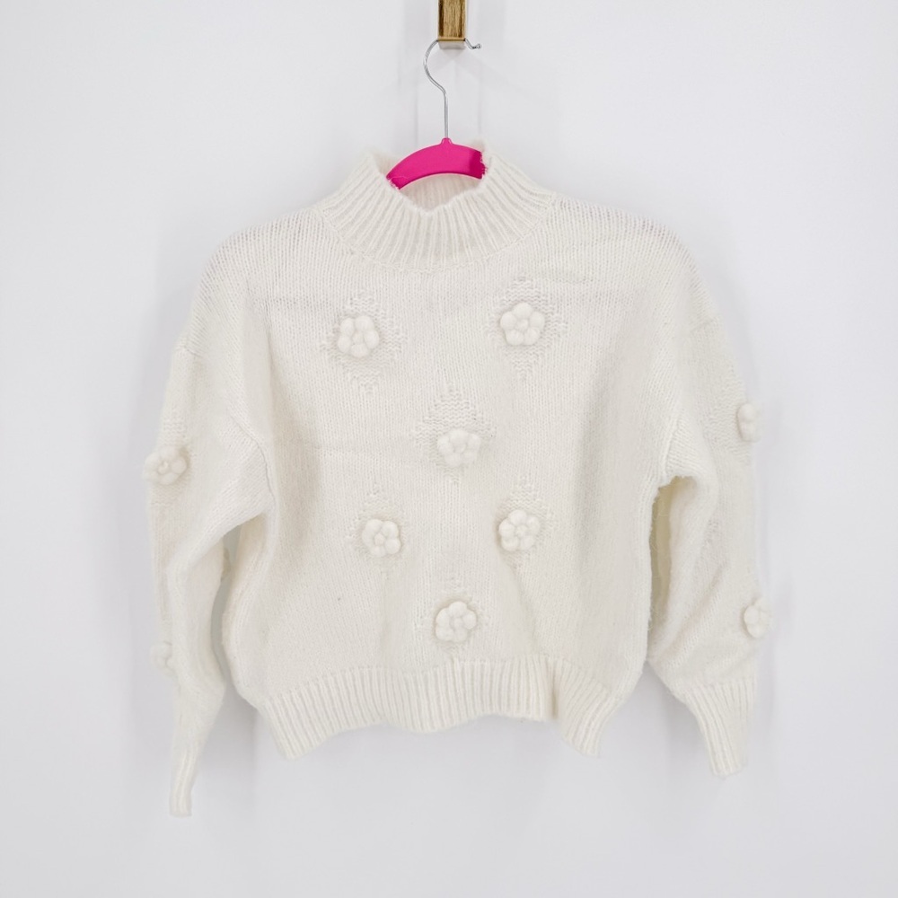 Petal & Pup Cream Turtleneck Sweater with Floral Details